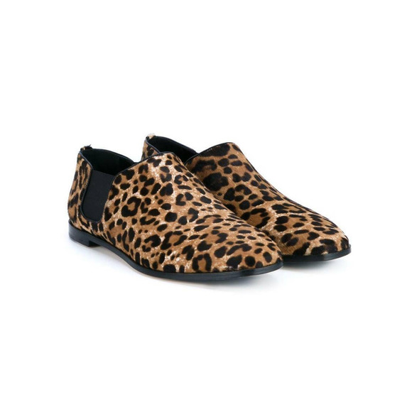 NIB JIMMY CHOO GLINT LEOPARD PRINT CALF HAIR LEATHER LOGO LOAFERS FLATS 40.5
